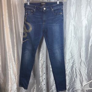 Roberto Cavalli Dark Blue Skinny Jeans with Snake Motif
